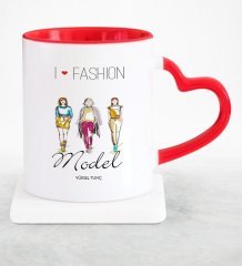 Kişiye Özel Mesleki Model Kırmızı Kalpli Kupa Bardak