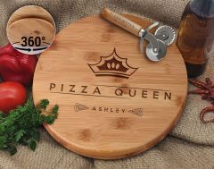 BK Gift Kişiye Özel İsimli Bambu Ahşap Döner Tablalı Pizza Tahtası-2, Pizza Kesme Tahtası Seti, Şarküteri Tahtası, Servis Tepsisi, Ahşap Tabak, Eve Taşınma Hediyesi