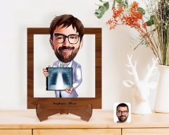 Kişiye Özel Erkek Radyolojist Karikatürlü Ahşap Standlı 3D Biblo-1