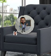 Kişiye Özel Erkek Kimya Öğretmeni Karikatürlü Yuvarlak Dekoratif Kırlent Yastık-1