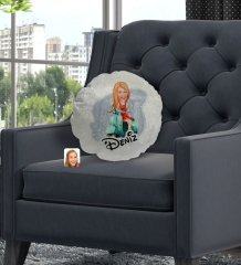 Kişiye Özel İsimli Kadın Karikatürlü Yuvarlak Dekoratif Kırlent Yastık-24