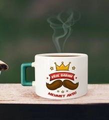 BK Gift Kişiye Özel Babalar Günü Tasarımlı Yeşil Kulplu Çay & Kahve Fincanı-5, Babaya Hediye, Babalar Günü Hediyesi