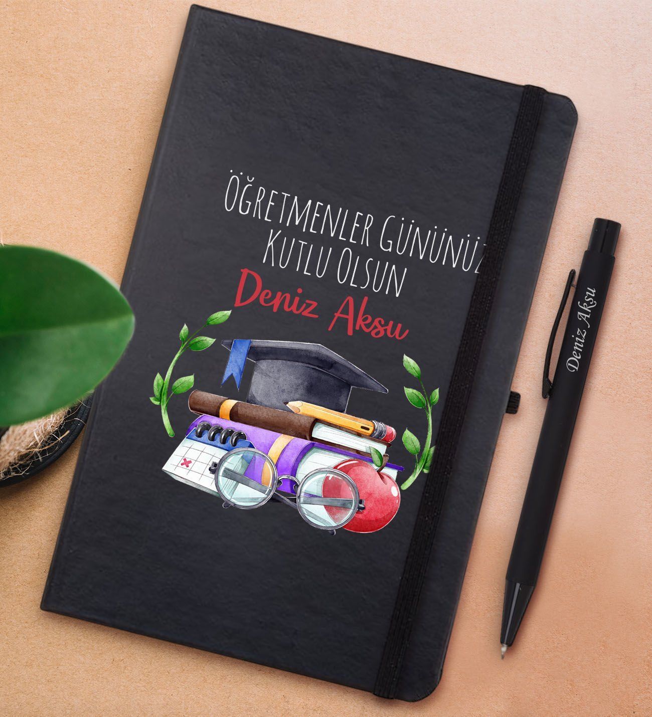BK Gift Kişiye Özel Öğretmenler Günü Tasarımlı Siyah Defter ve Metal Versatil Kalem(0,7 Kurşun) Hediye Seti-3