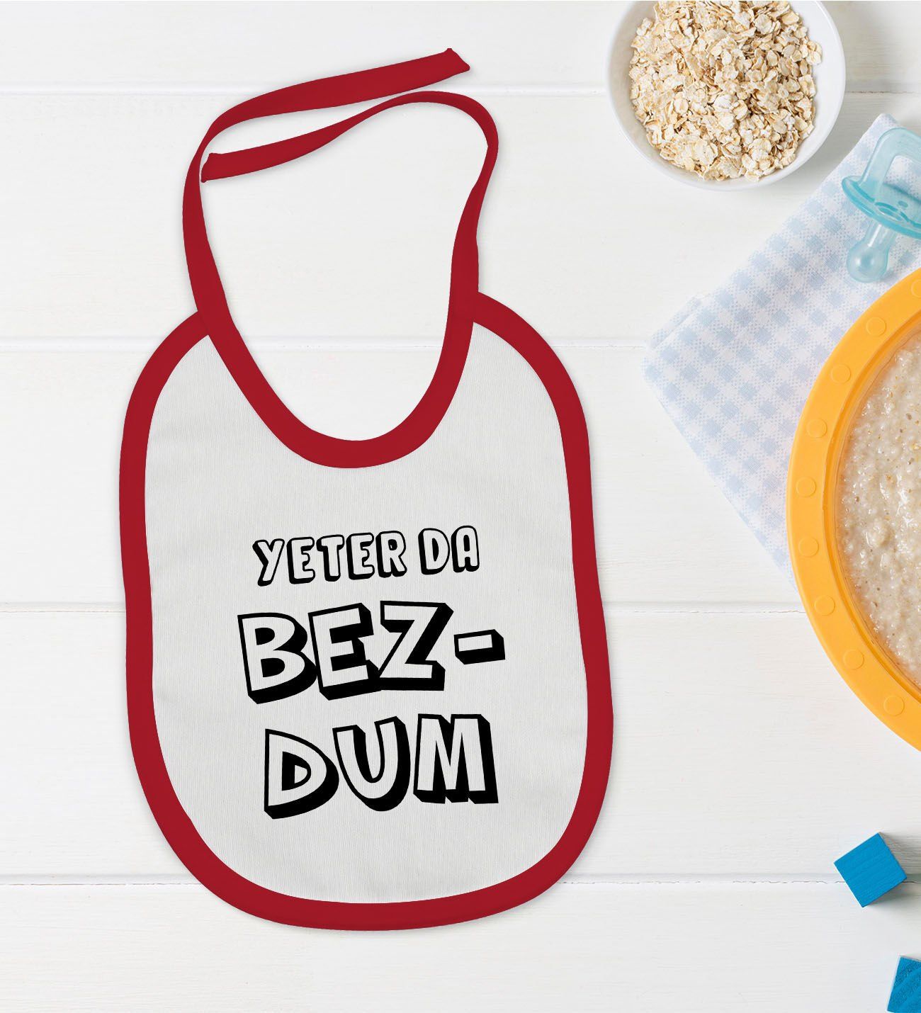BK Kids Bezdum Tasarımlı Kırmızı Bebek Mama Önlüğü-3