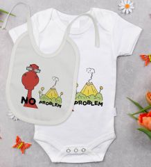 BK Kids No Problem Tasarımlı Bebek Body Zıbın ve Mama Önlüğü Hediye Seti - Model 1