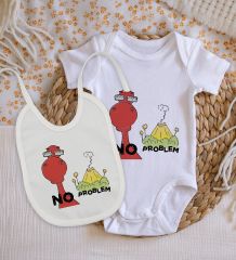 BK Kids No Problem Tasarımlı Bebek Body Zıbın ve Mama Önlüğü Hediye Seti - Model 1
