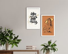 BK Home Coffee Tasarımlı Dekoratif 2'li Ahşap Beyaz Çerçeveli Tablo-3