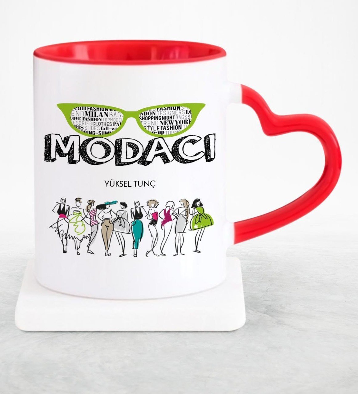 Kişiye Özel Mesleki Modacı Kırmızı Kalpli Kupa Bardak