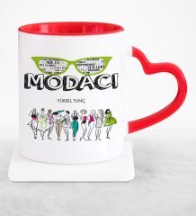 Kişiye Özel Mesleki Modacı Kırmızı Kalpli Kupa Bardak