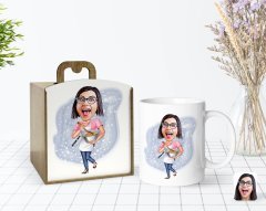 Kişiye Özel Ahşap Kutuda Anneler Günü Temalı Ev Hanımı Karikatürlü Beyaz Kupa Bardak-3