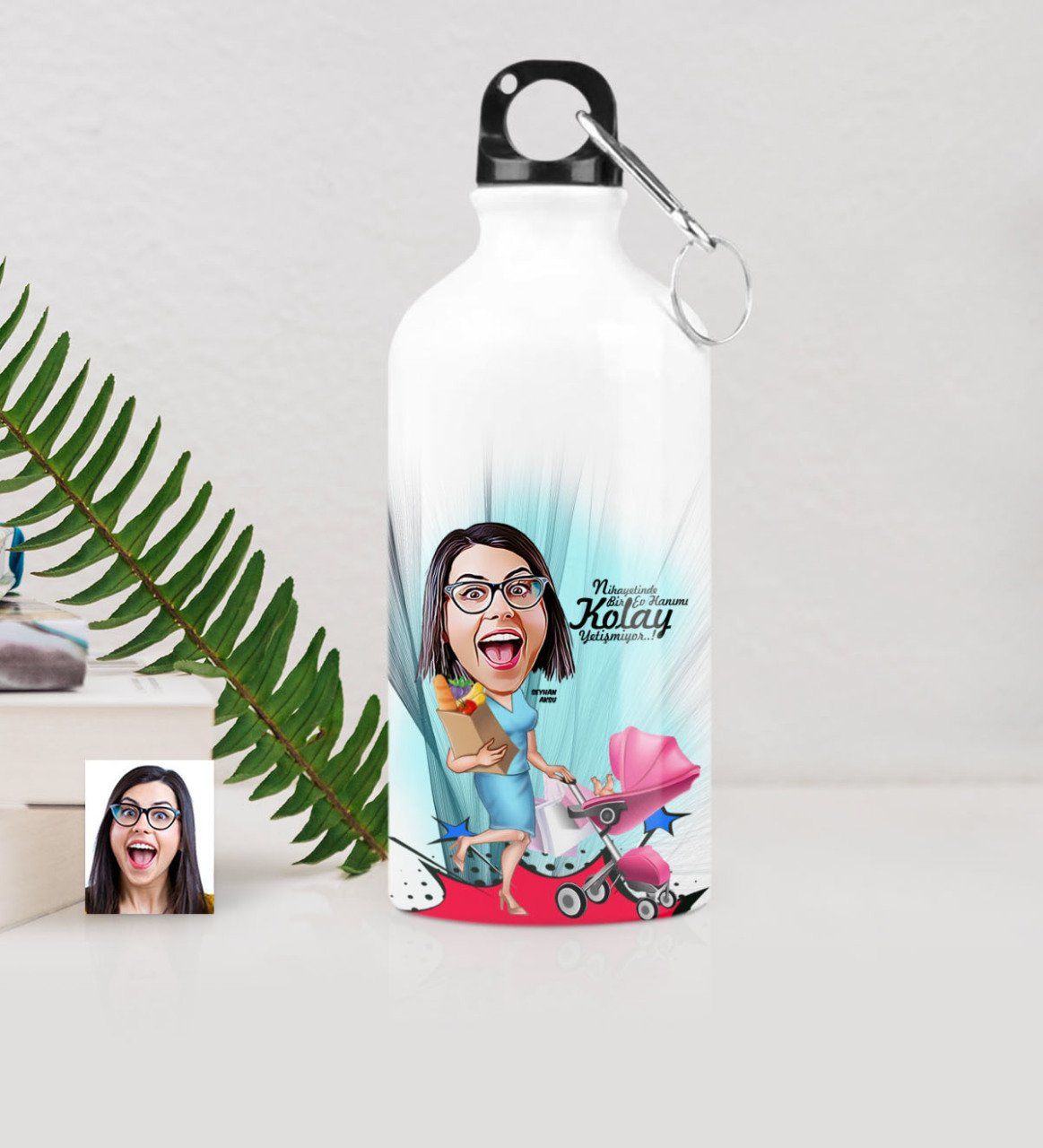 Kişiye Özel Ev Hanımı Karikatürlü Metal Suluk (500 ml.) 1