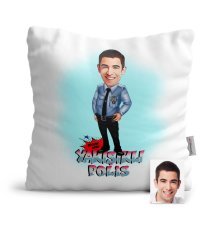 Kişiye Özel Yakışıklı Polis Karikatür Saten Yastık - 1