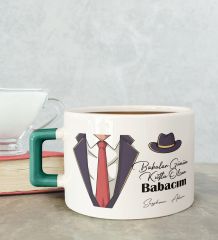 BK Gift Kişiye Özel Babalar Günü Tasarımlı Yeşil Kulplu Çay & Kahve Fincanı-4, Babaya Hediye, Babalar Günü Hediyesi