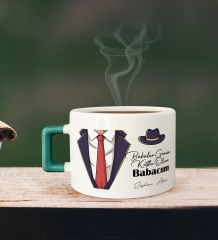 BK Gift Kişiye Özel Babalar Günü Tasarımlı Yeşil Kulplu Çay & Kahve Fincanı-4, Babaya Hediye, Babalar Günü Hediyesi