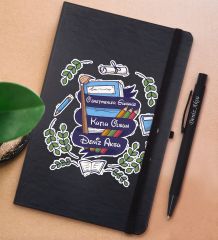 BK Gift Kişiye Özel Öğretmenler Günü Tasarımlı Siyah Defter ve Metal Versatil Kalem(0,7 Kurşun) Hediye Seti-2