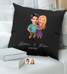 BK Gift Kişiye Özel Sevgililer Karikatürlü Premium Kumaş Siyah Kırlent Yastık, Ev Hediyesi, Ev Dekorasyonu, Kişiselleştirilmiş Yastık, Dekoratif Hediye-17