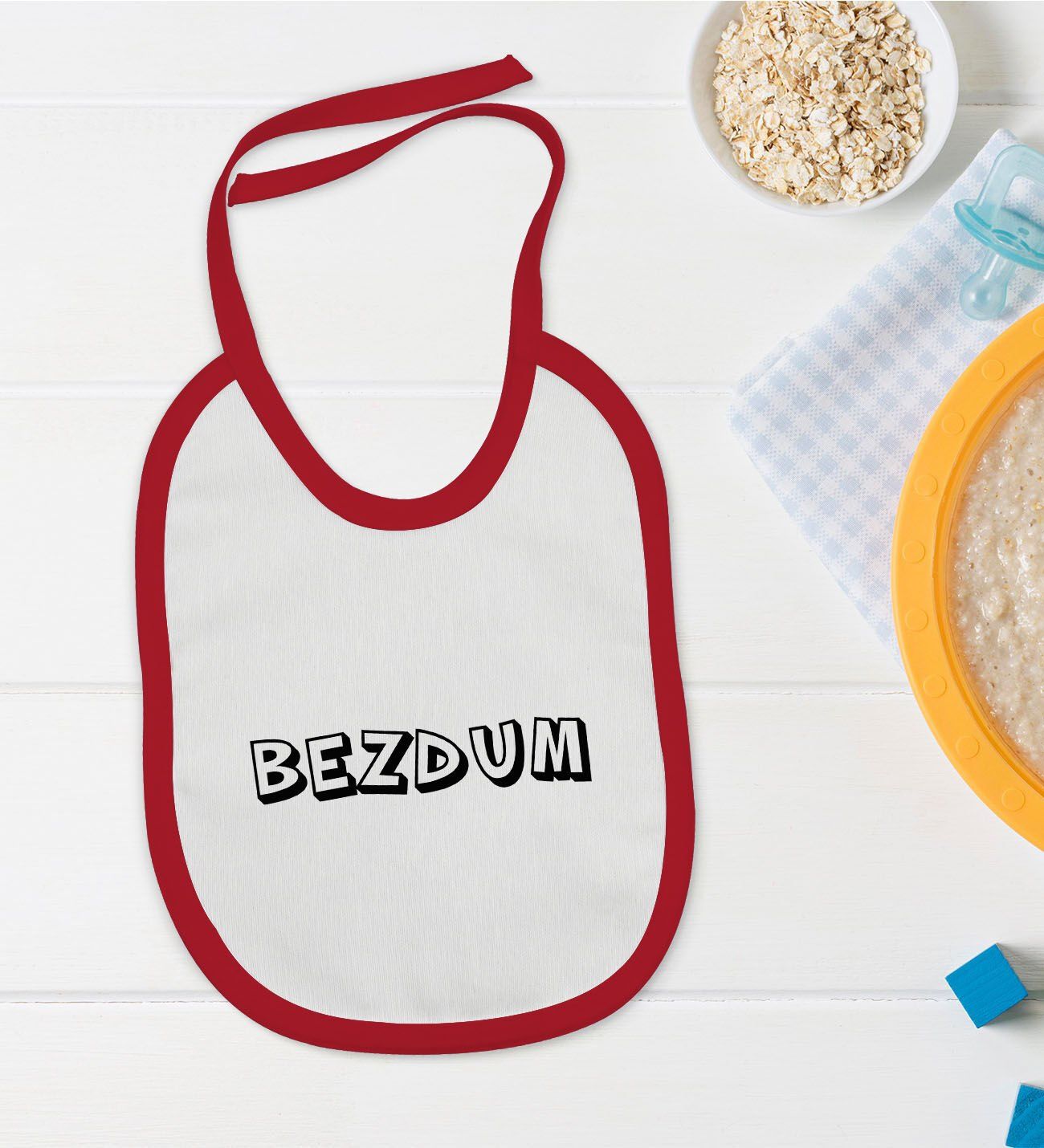 BK Kids Bezdum Tasarımlı Kırmızı Bebek Mama Önlüğü-2
