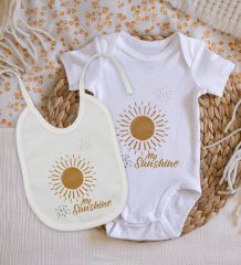 BK Kids My Sunshine Tasarımlı Bebek Body Zıbın ve Mama Önlüğü Hediye Seti - Model 1