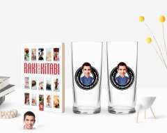 Kişiye Özel Renkli Baskılı Erkek Kolay Yetişmiyor Karikatürlü İkili Rakı Bardağı ve Rakı Cep Kitabı Hediye Seti-3