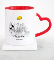 Kişiye Özel Mesleki Mimar Kırmızı Kalpli Kupa Bardak - 2