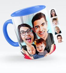 Kişiye Özel Aile Karikatürlü Mavi Kupa Bardak - 4