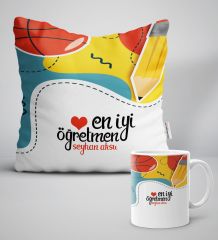 Kişiye Özel En İyi Öğretmen Beyaz Yastık Kupa Seti-5