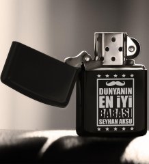 Kişiye Özel Dünyanın En İyi Babası Siyah Benzinli Metal Çakmak-5