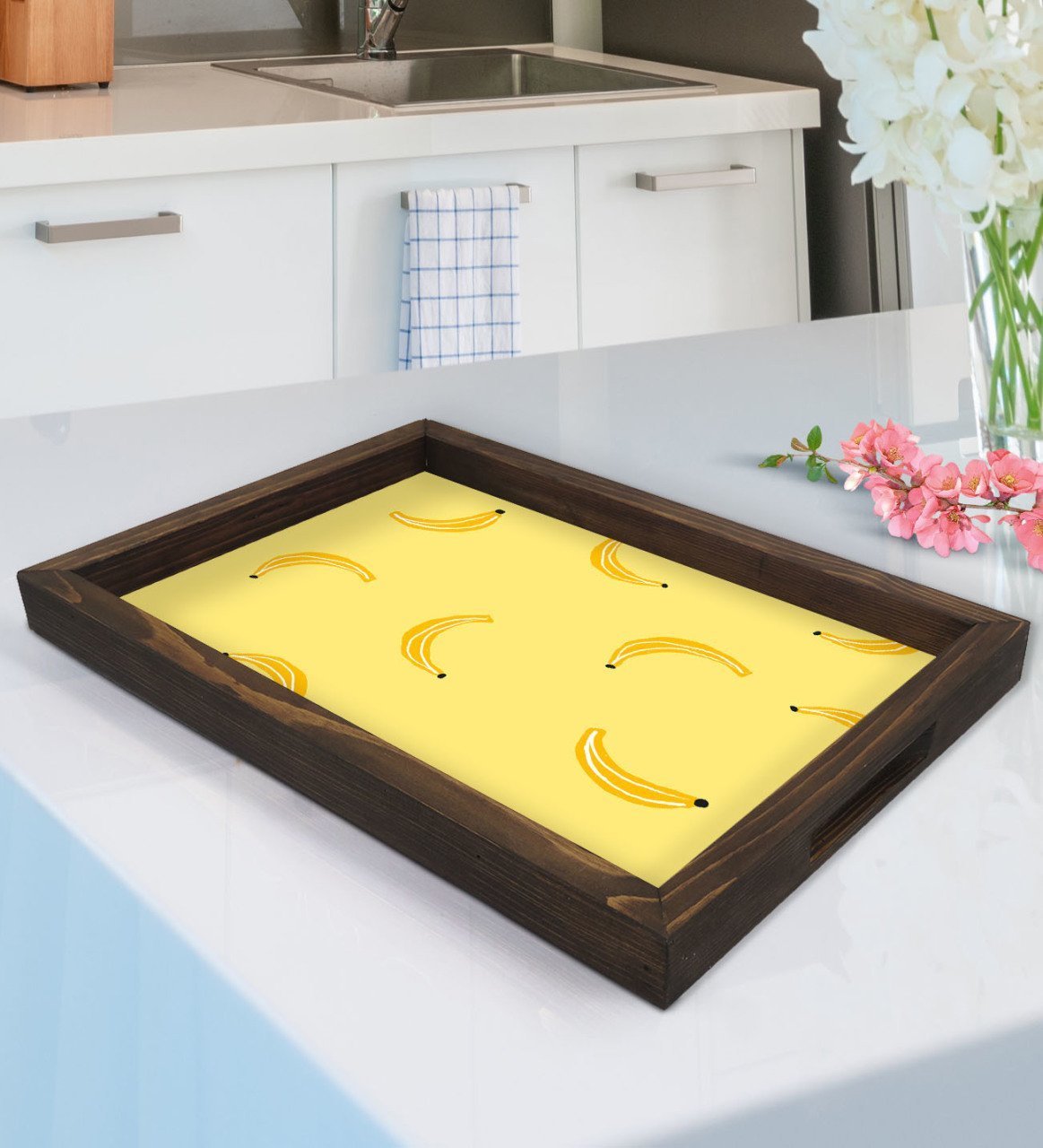 BK Gift Muz Tasarımlı Doğal Ahşap Tepsi-1