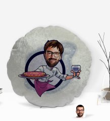 Kişiye Özel Erkek Garson Karikatürlü Yuvarlak Dekoratif Kırlent Yastık-1