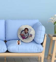 Kişiye Özel Erkek Garson Karikatürlü Yuvarlak Dekoratif Kırlent Yastık-1