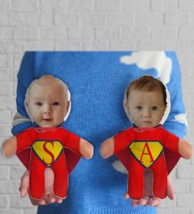 BK Gift Kişiye Özel Fotoğraflı Pelerinli Süper Kahraman Çocuklar 2’li Bebek Yastık