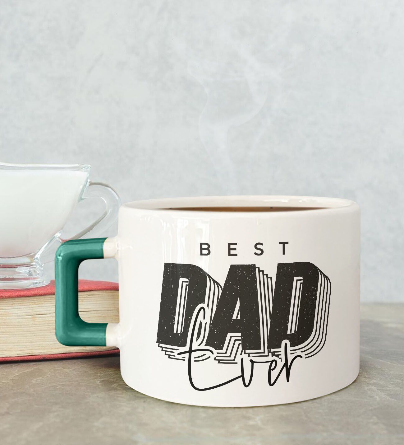 BK Gift Kişiye Özel Babalar Günü Tasarımlı Yeşil Kulplu Çay & Kahve Fincanı-3, Babaya Hediye, Babalar Günü Hediyesi