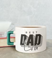 BK Gift Kişiye Özel Babalar Günü Tasarımlı Yeşil Kulplu Çay & Kahve Fincanı-3, Babaya Hediye, Babalar Günü Hediyesi