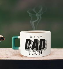 BK Gift Kişiye Özel Babalar Günü Tasarımlı Yeşil Kulplu Çay & Kahve Fincanı-3, Babaya Hediye, Babalar Günü Hediyesi