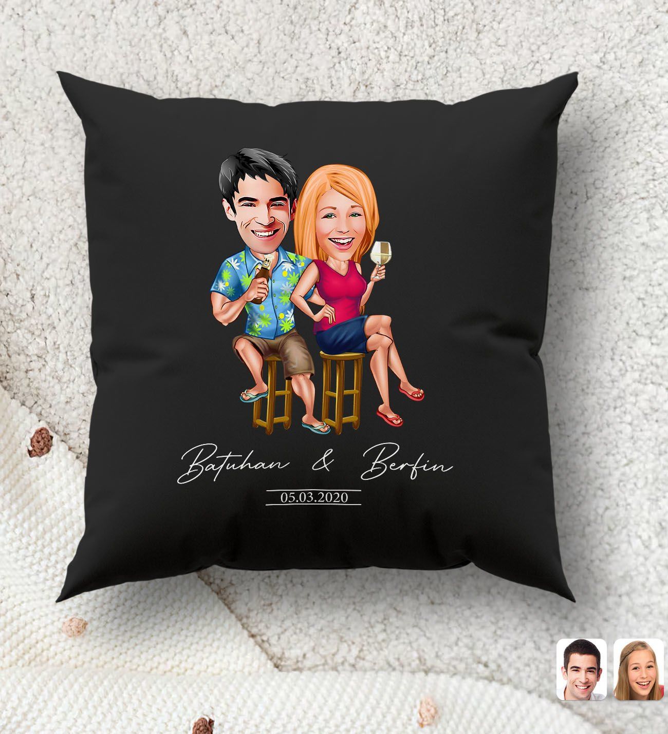 BK Gift Kişiye Özel Sevgililer Karikatürlü Premium Kumaş Siyah Kırlent Yastık, Ev Hediyesi, Ev Dekorasyonu, Kişiselleştirilmiş Yastık, Dekoratif Hediye-16