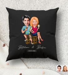 BK Gift Kişiye Özel Sevgililer Karikatürlü Premium Kumaş Siyah Kırlent Yastık, Ev Hediyesi, Ev Dekorasyonu, Kişiselleştirilmiş Yastık, Dekoratif Hediye-16