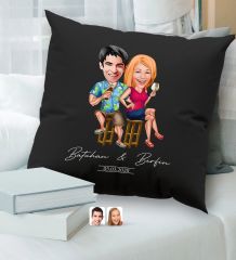 BK Gift Kişiye Özel Sevgililer Karikatürlü Premium Kumaş Siyah Kırlent Yastık, Ev Hediyesi, Ev Dekorasyonu, Kişiselleştirilmiş Yastık, Dekoratif Hediye-16