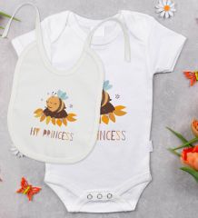 BK Kids My Princess Tasarımlı Bebek Body Zıbın ve Mama Önlüğü Hediye Seti - Model 1