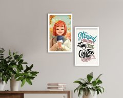 BK Home Coffee Tasarımlı Dekoratif 2'li Ahşap Beyaz Çerçeveli Tablo-1