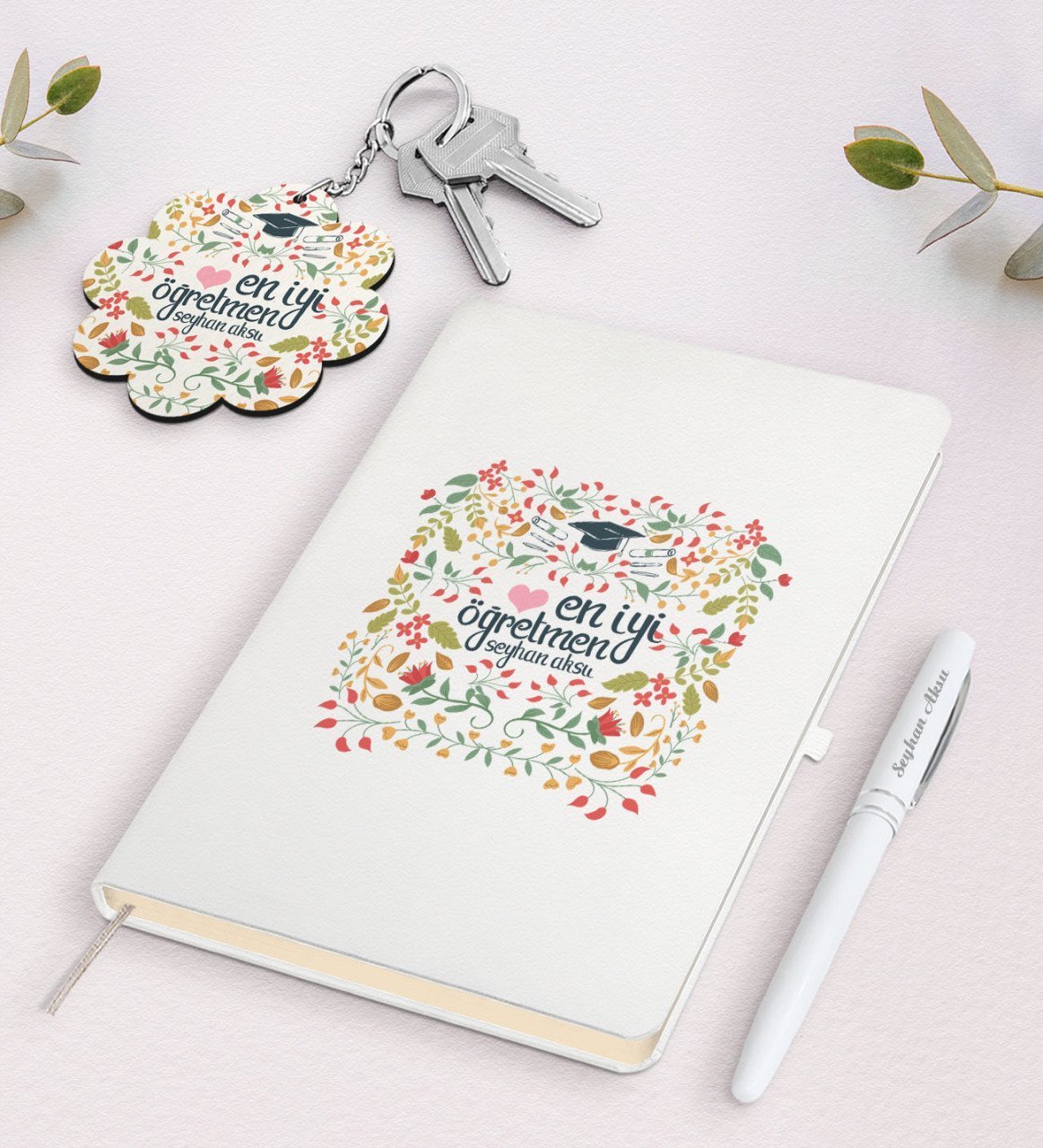 Kişiye Özel En İyi Öğretmen Beyaz Defter Kalem Ve Anahtarlık Hediye Seti-15