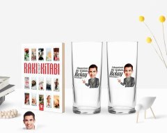 Kişiye Özel Renkli Baskılı Erkek Kolay Yetişmiyor Karikatürlü İkili Rakı Bardağı ve Rakı Cep Kitabı Hediye Seti-2