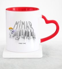 Kişiye Özel Mesleki Mimar Kırmızı Kalpli Kupa Bardak - 1