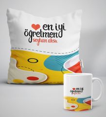 Kişiye Özel En İyi Öğretmen Beyaz Yastık Kupa Seti-4