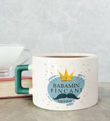 BK Gift Kişiye Özel Babalar Günü Tasarımlı Yeşil Kulplu Çay & Kahve Fincanı-2, Babaya Hediye, Babalar Günü Hediyesi