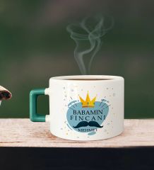 BK Gift Kişiye Özel Babalar Günü Tasarımlı Yeşil Kulplu Çay & Kahve Fincanı-2, Babaya Hediye, Babalar Günü Hediyesi
