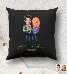 BK Gift Kişiye Özel Sevgililer Karikatürlü Premium Kumaş Siyah Kırlent Yastık, Ev Hediyesi, Ev Dekorasyonu, Kişiselleştirilmiş Yastık, Dekoratif Hediye-15