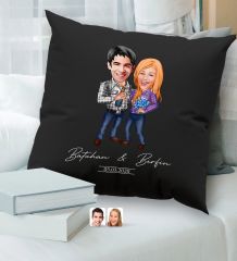 BK Gift Kişiye Özel Sevgililer Karikatürlü Premium Kumaş Siyah Kırlent Yastık, Ev Hediyesi, Ev Dekorasyonu, Kişiselleştirilmiş Yastık, Dekoratif Hediye-15