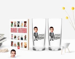 Kişiye Özel Renkli Baskılı Erkek Kolay Yetişmiyor Karikatürlü İkili Rakı Bardağı ve Rakı Cep Kitabı Hediye Seti-1