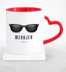Kişiye Özel Mesleki Menajer Kırmızı Kalpli Kupa Bardak