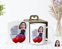 Kişiye Özel Ahşap Kutuda Anneler Günü Temalı En Güzel Anne Karikatürlü Beyaz Kupa Bardak